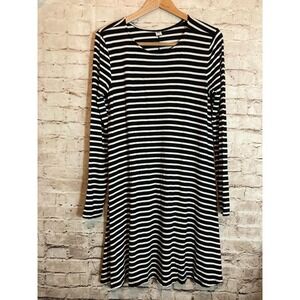 Old Navy Dress Womens Medium Black & White Striped Fit & Flare Stretch Flowy